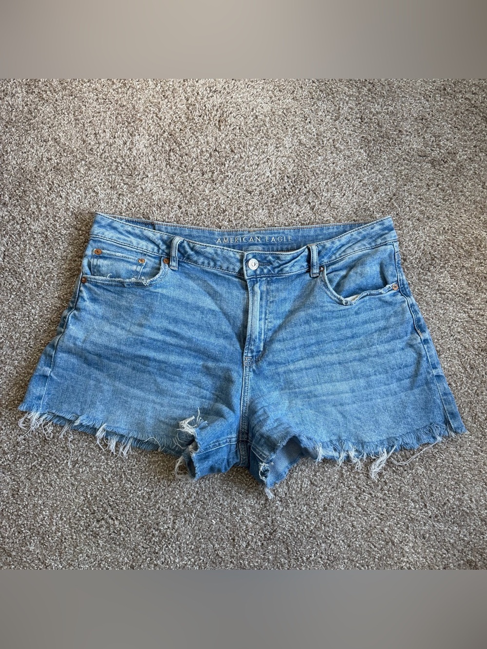 American Eagle Outfitters Medium Blue Distressed Low Rise Denim Cutoff Shorts